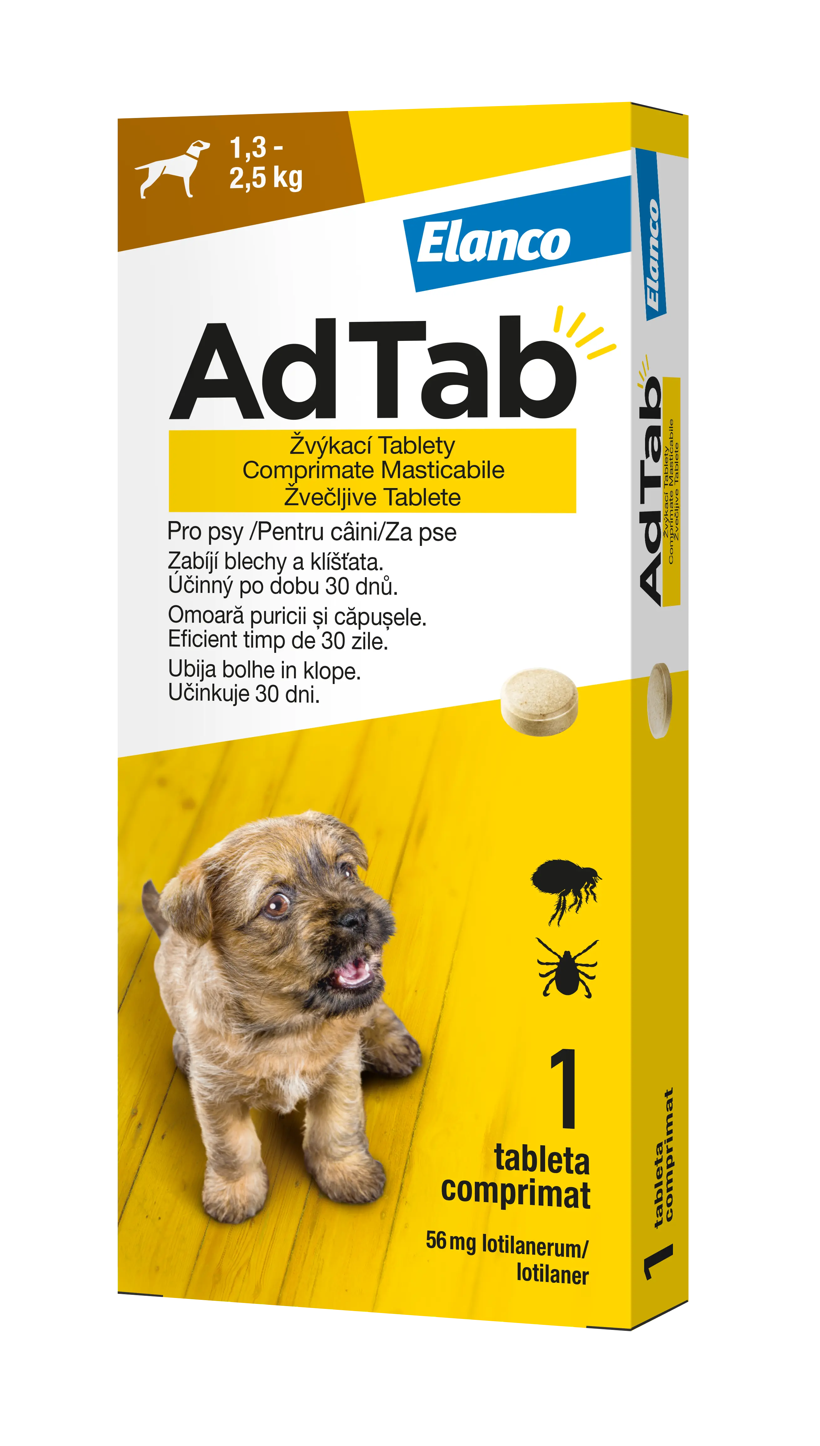 AdTab 56 mg žvýkací tablety pro psy 1,3-2,5 kg 1 tbl