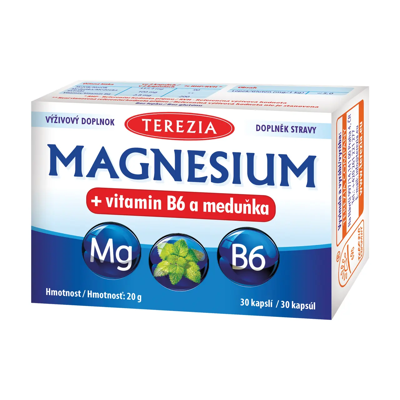 TEREZIA MAGNESIUM + vitamin B6 a meduňka cps.30