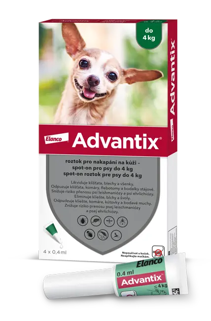 Advantix Spot-on pro psy do 4 kg 4 x 0,4 ml