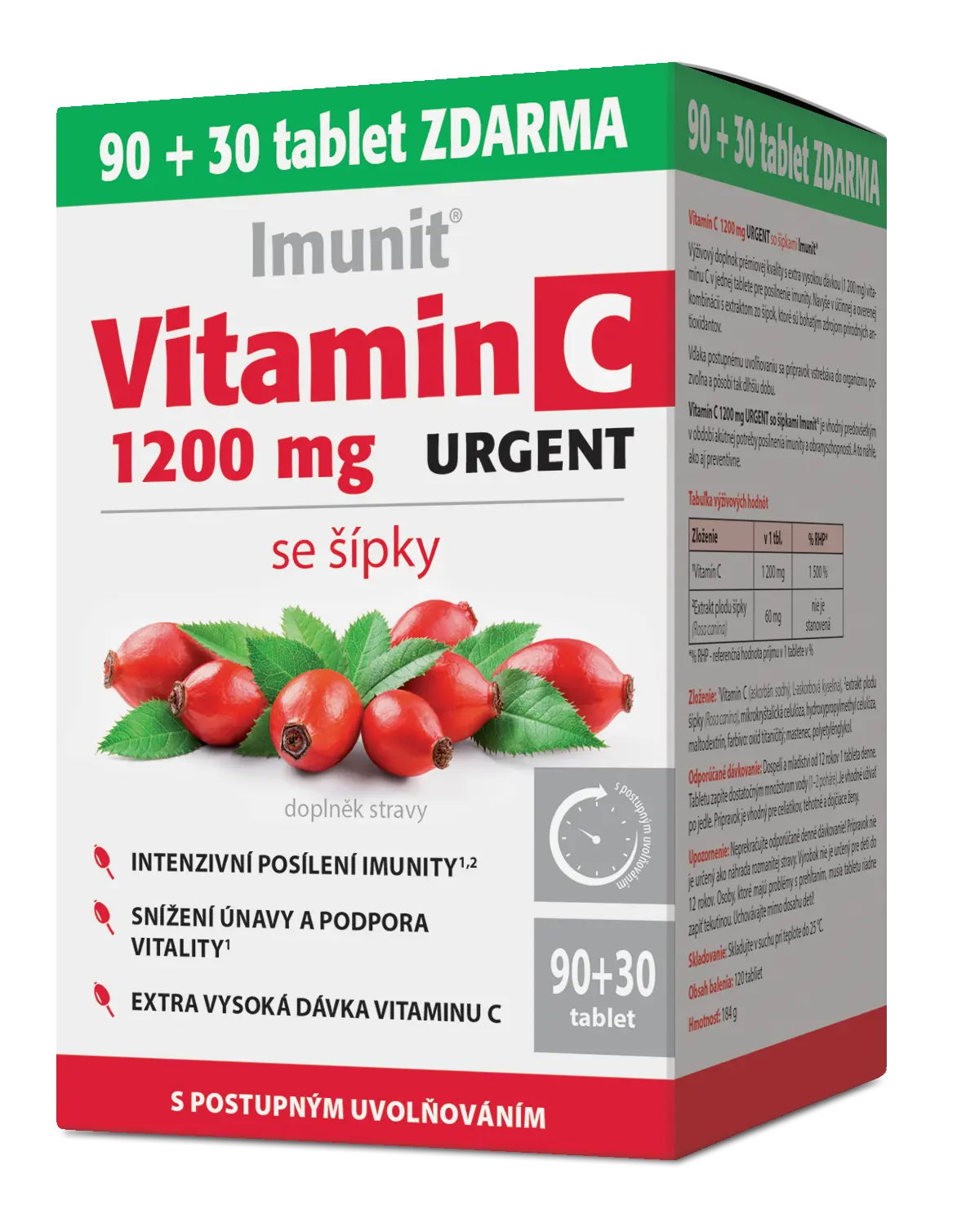 Vitamin C 1200 mg URGENT se šípky Imunit 90+30 tablet