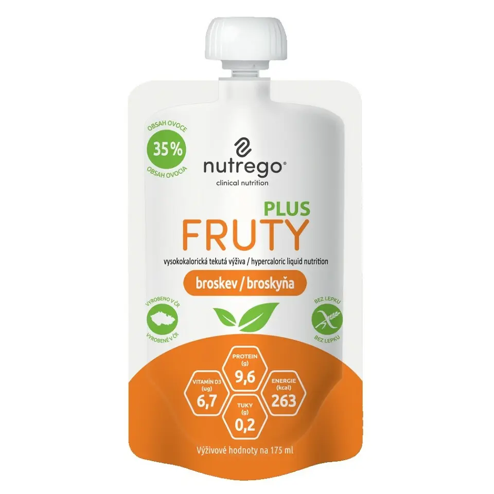 Nutrego Fruty Plus broskev por.sol. 4 x 175 ml