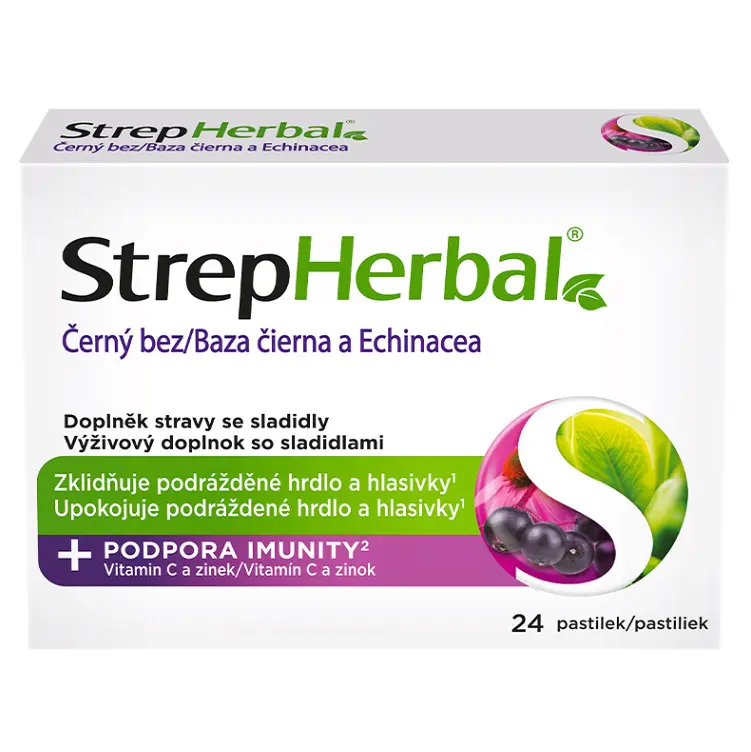 StrepHerbal Černý bez a Echinacea 24 pastilek