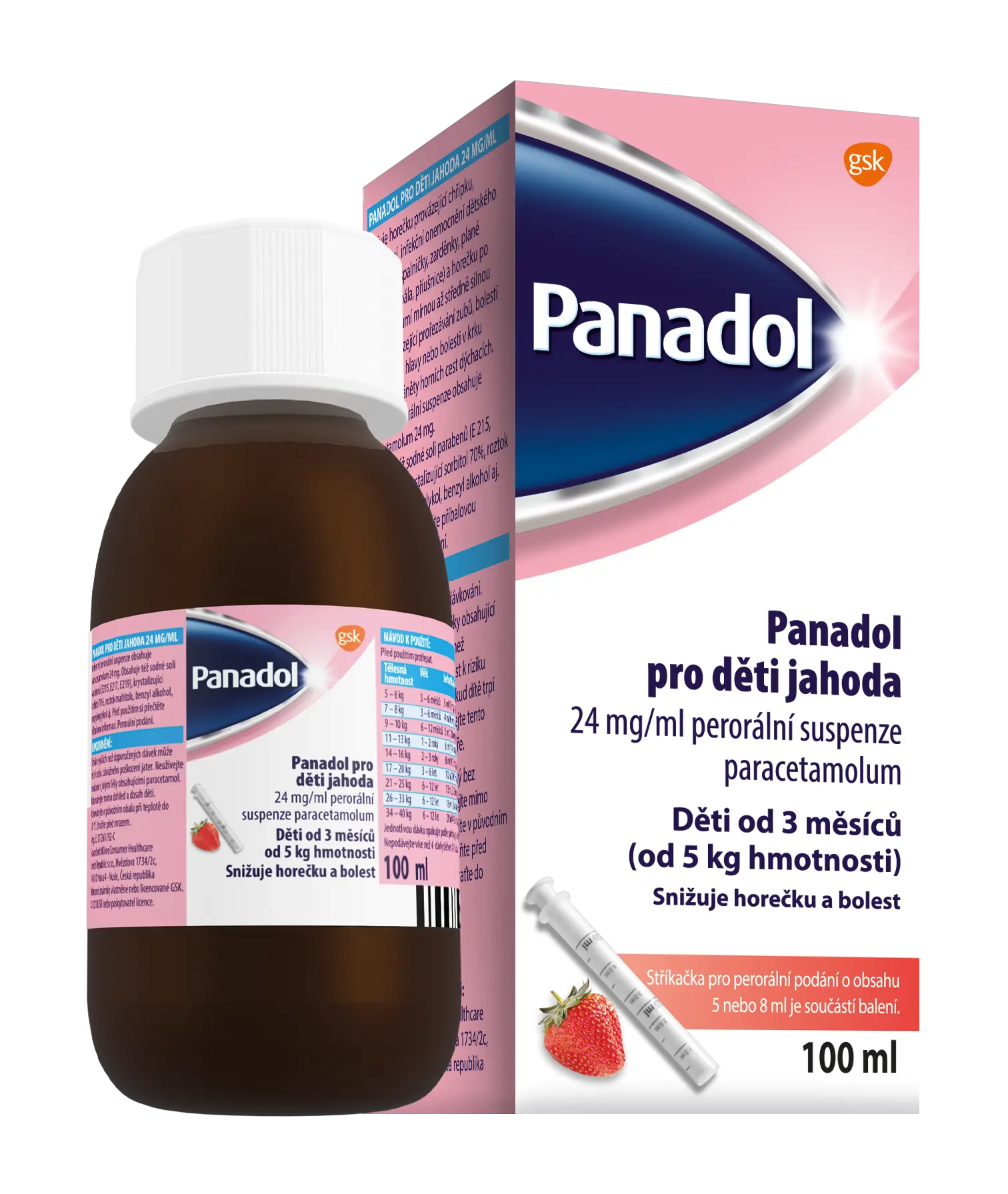 Panadol pro děti 24 mg/Mml Jahoda por.sus. 1 x 100 ml PET