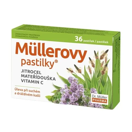 Müllerovy pastilky s jitrocelem mateřídouškou a vitaminem C 36 ks