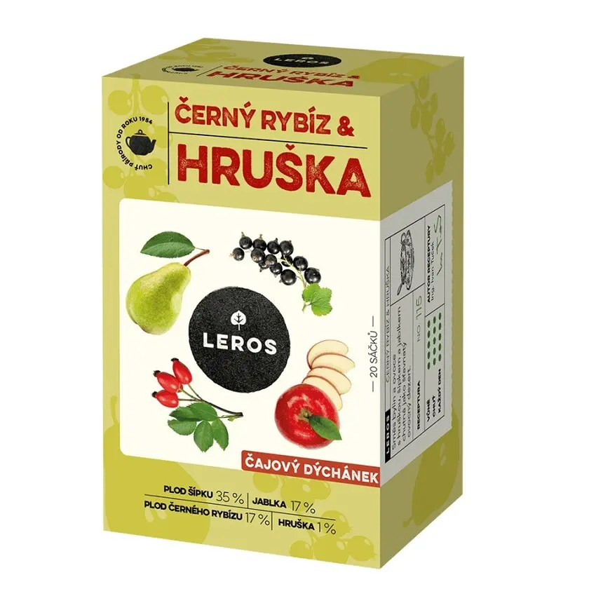 Leros Čajový dýchánek černý rybíz & hruška 20 x 2,5 g