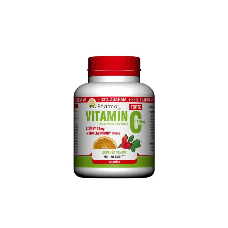 BIO Pharma Vitamin C se šipkami 1000 mg FORTE tablet šipky 25 mg + Bioflavonoidy 34 mg 120 tablet