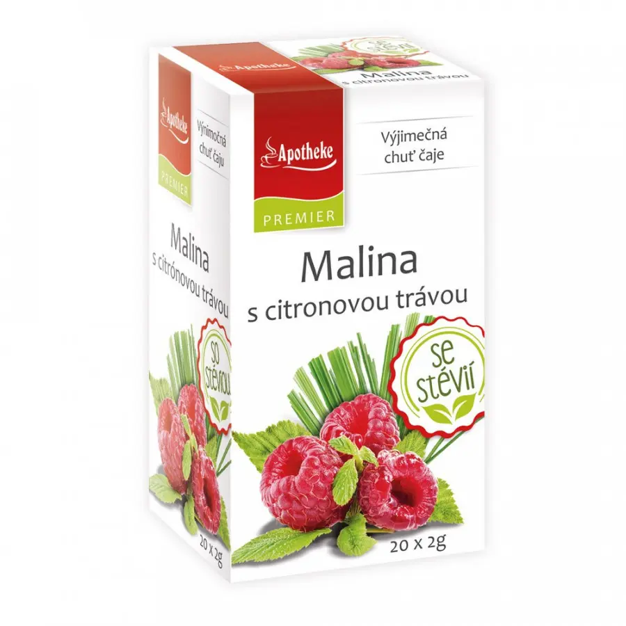 Apotheke PREMIER Malina s citronovou trávou a stévií čaj 20 x 2 g