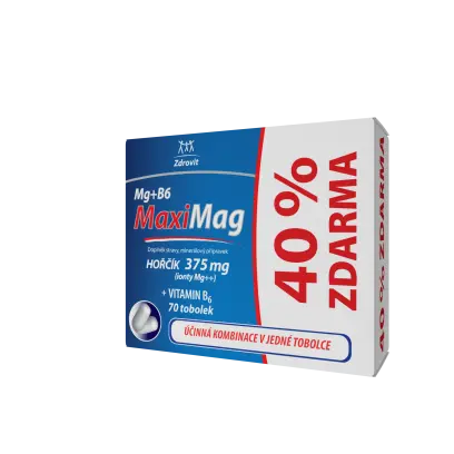 MaxiMag Hořčík 375mg+B6 40% ZDARMA 70 tobolek