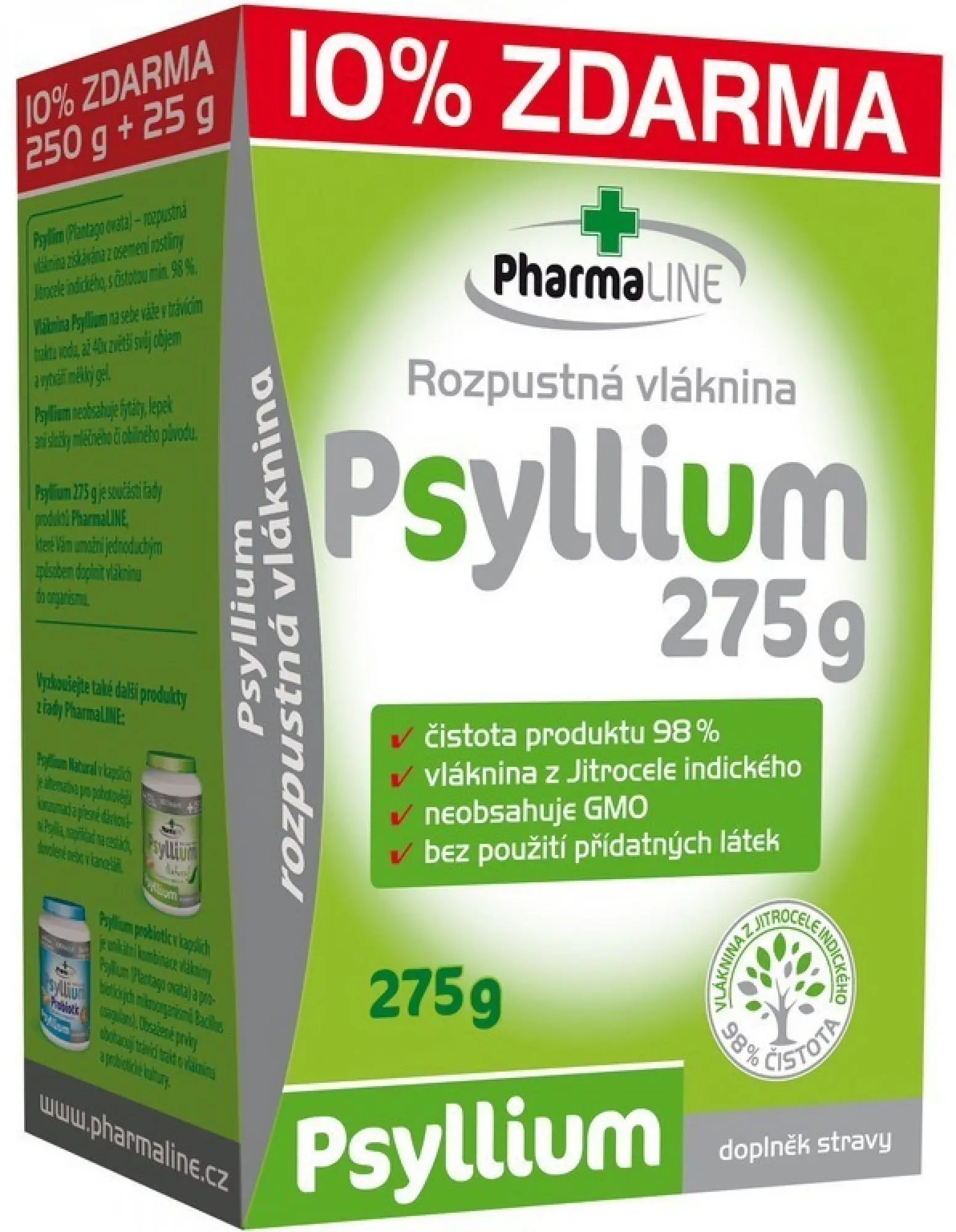 PharmaLINE Psyllium vláknina 250 g + 10 % ZDARMA