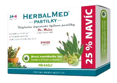 HerbalMed pastilky Jitrocel Mateřídouška Lípa Vitamín C 30 pastilek
