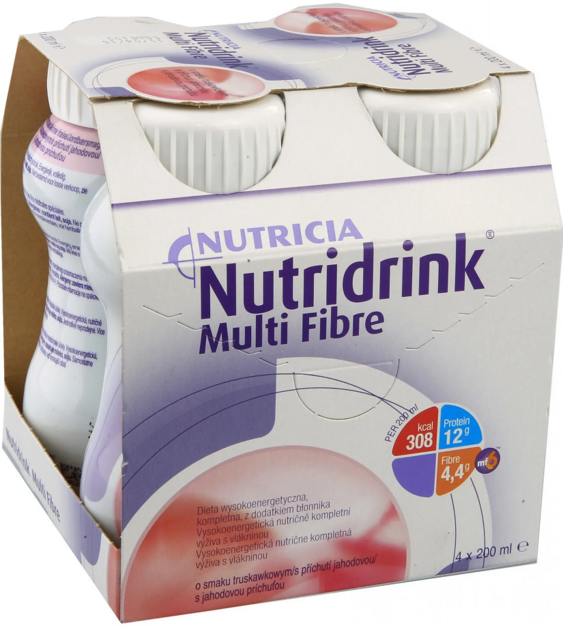 Nutridrink Multi Fibre s příchutí jahodovou por.sol. 4 x 200 ml