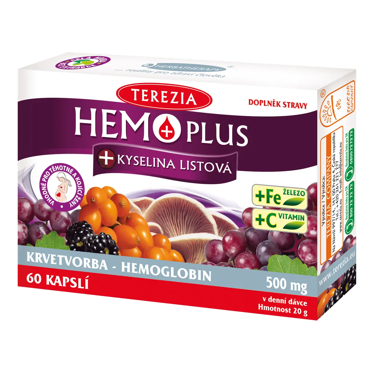 Terezia Company Hemo plus+kyselina listová + železo + vitamin C 60 kapslí