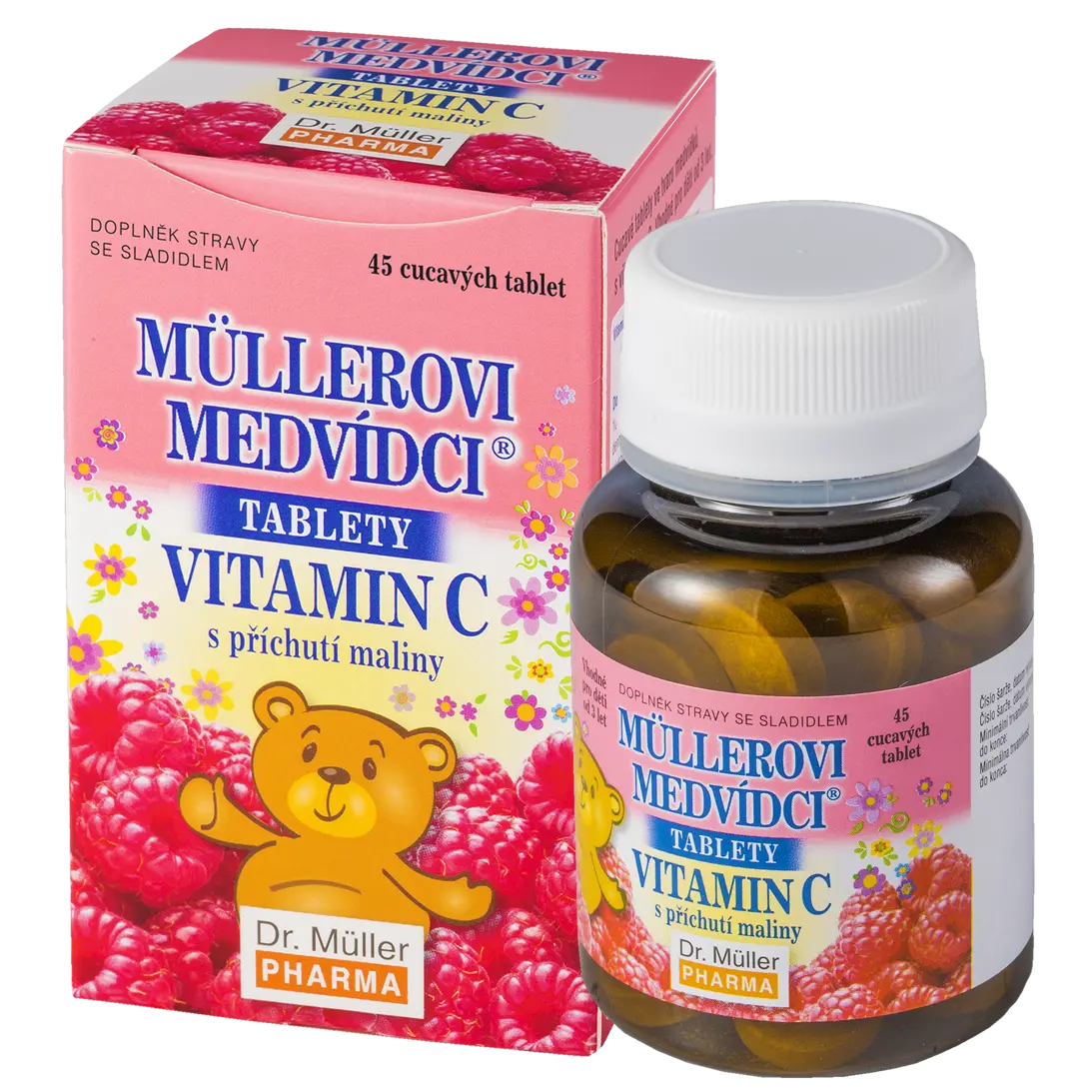 Müllerovi medvídci s vitaminem C s příchutí maliny 45 tbl