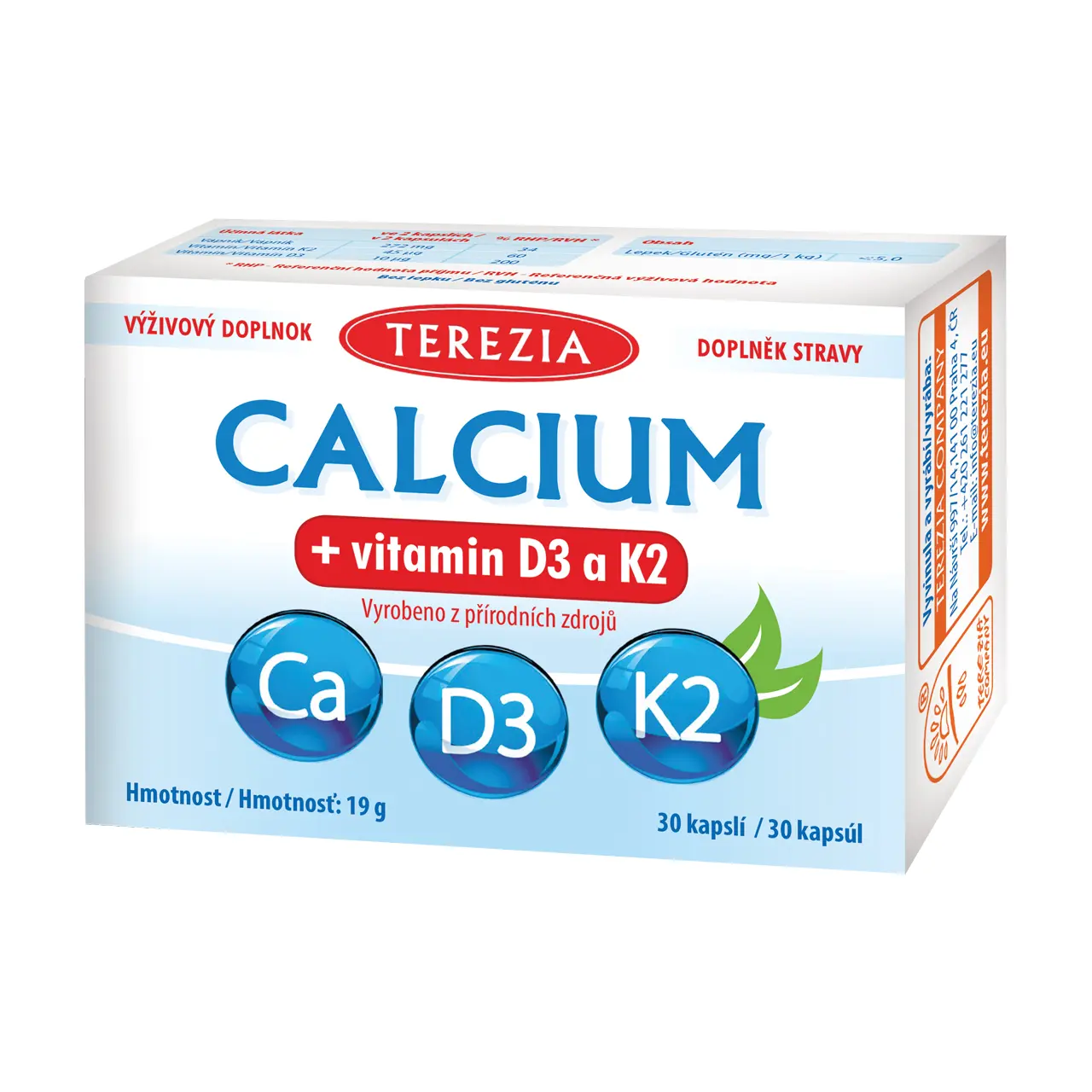 TEREZIA CALCIUM + vitamin D3 a K2 cps.30