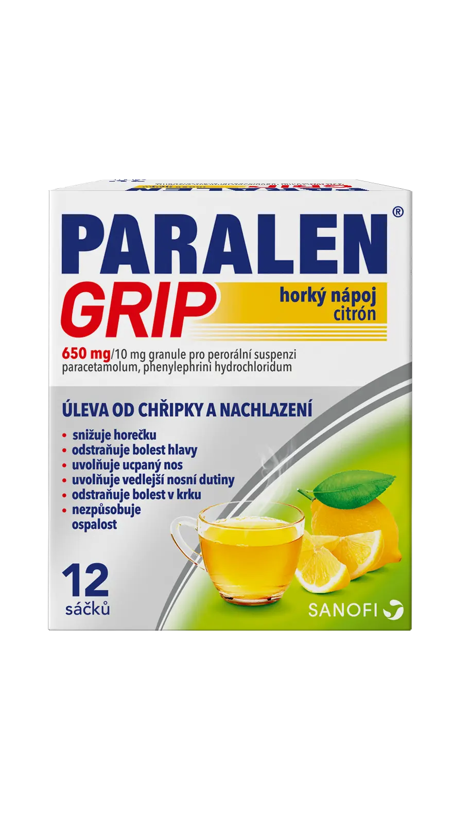 Paralen Grip Horký nápoj citrón 650 mg/10 mg por.gra.sus.12