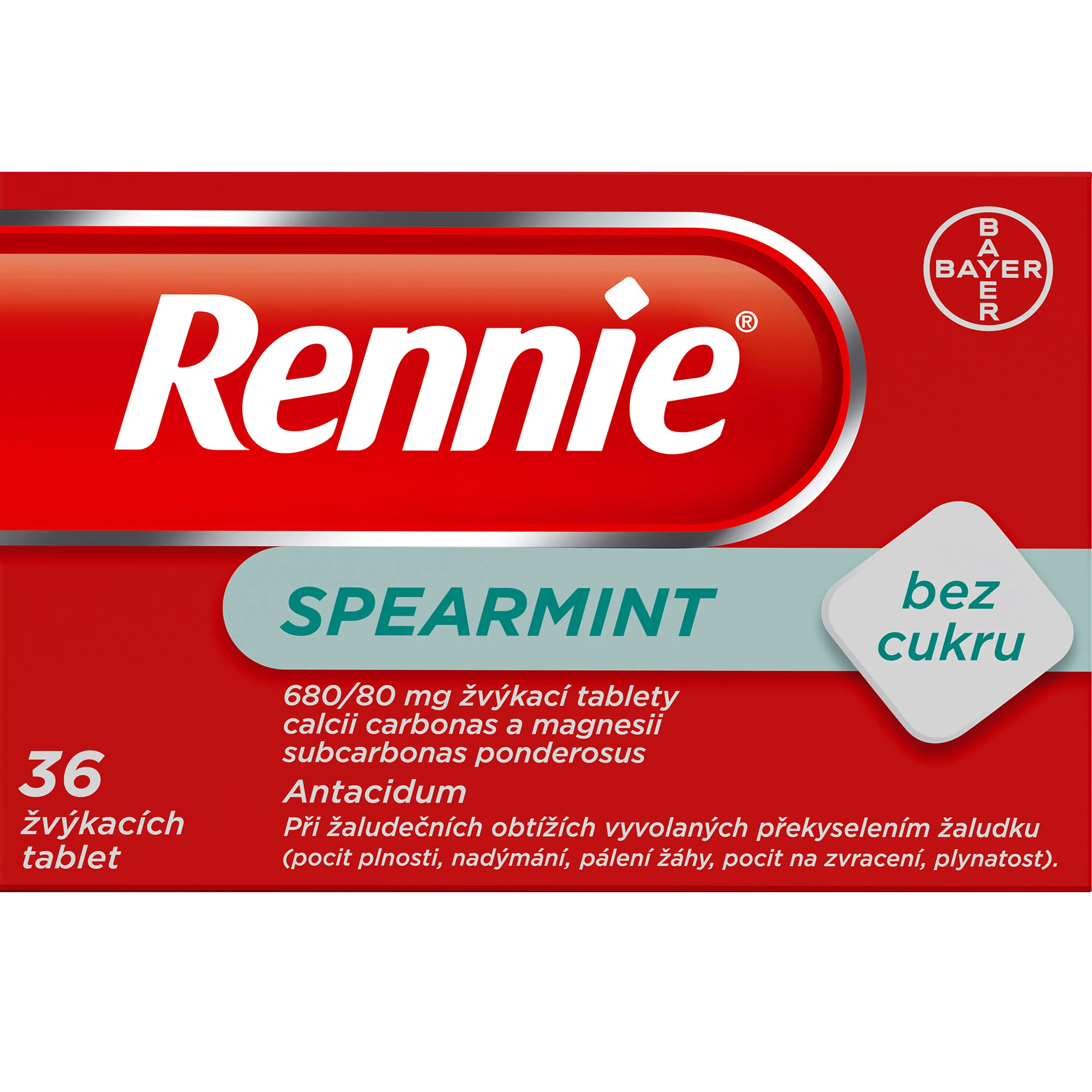 Rennie Spearmint bez cukru por.tbl.mnd. 36 x 680 mg/80 mg