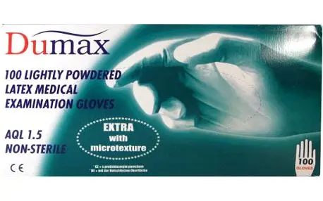 DUMAX vyšetřovací latexové nesterilní pudrové rukavice XL 100 ks