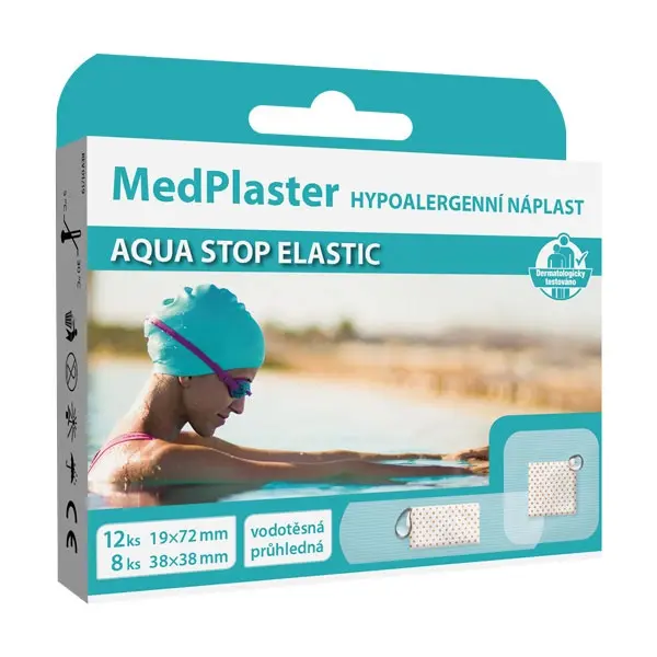 MedPharma Náplast AQUA STOP ELASTIC vodotěsná průhledná s polštářkem 12+8 ks