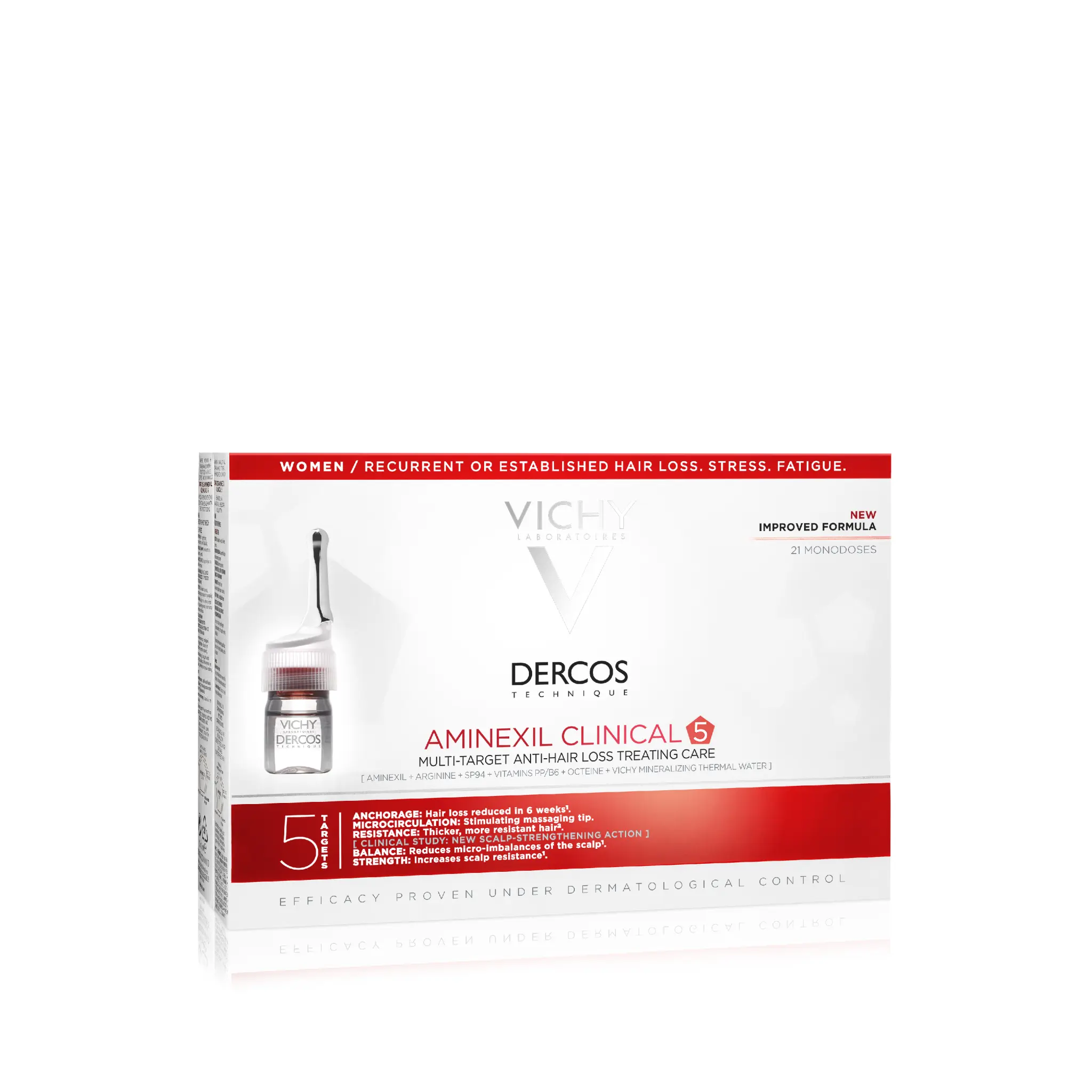 Vichy Dercos Aminexil Clinical 5 cílená péče proti vypadávání vlasů pro ženy Mult-Targed Anti-Hair Loss Treating Care 21 x 6 ml