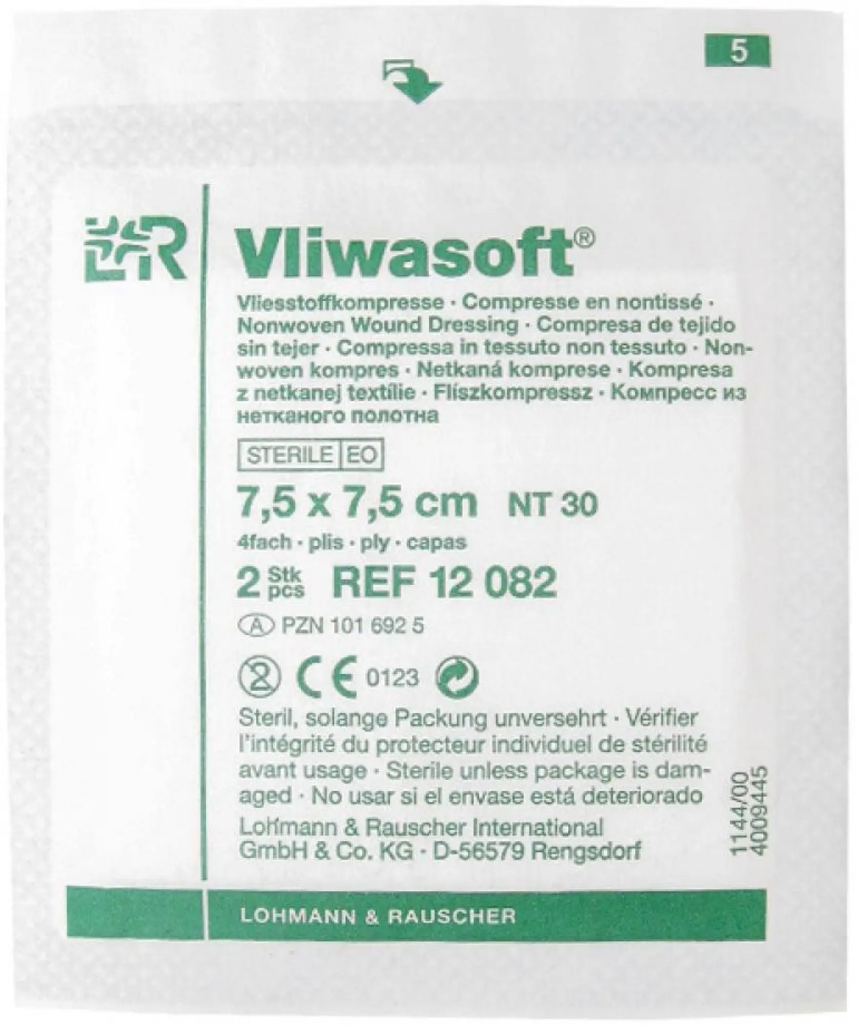 Vliwasoft Komprese sterilní 7,5 x 7,5 cm/4vrs. 150 ks netkané.