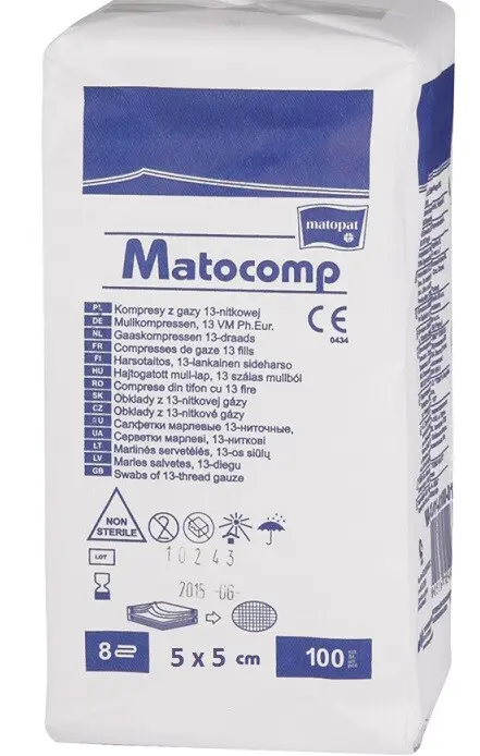 MATOPAT MATOCOMP KOMPRESY Z GÁZY NESTERILNÍ 5CMX5CM,8 VRSTEV,17 NIT