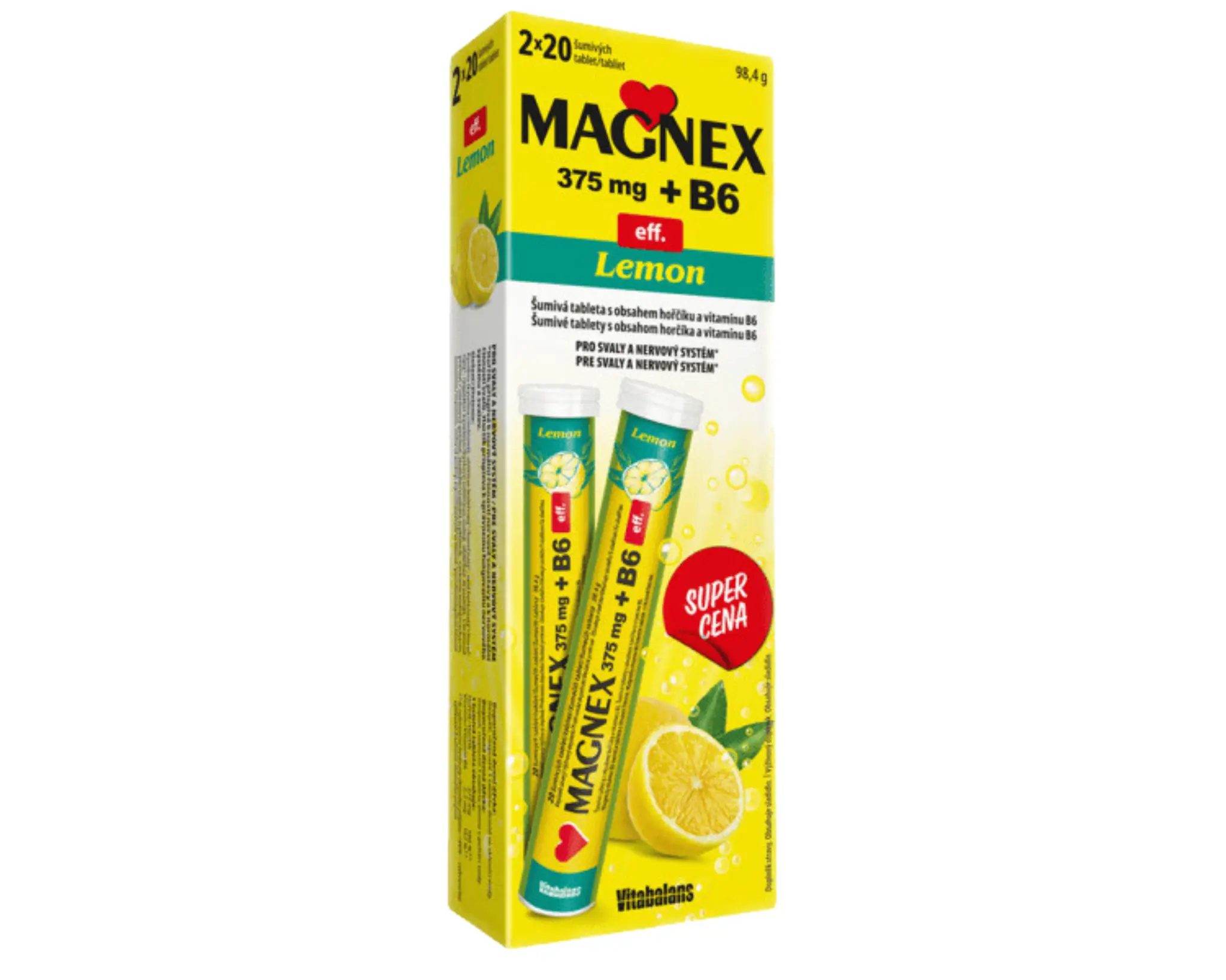 Levně Magnex 375mg+B6 eff. Lemon šumivých 2x20 tablet