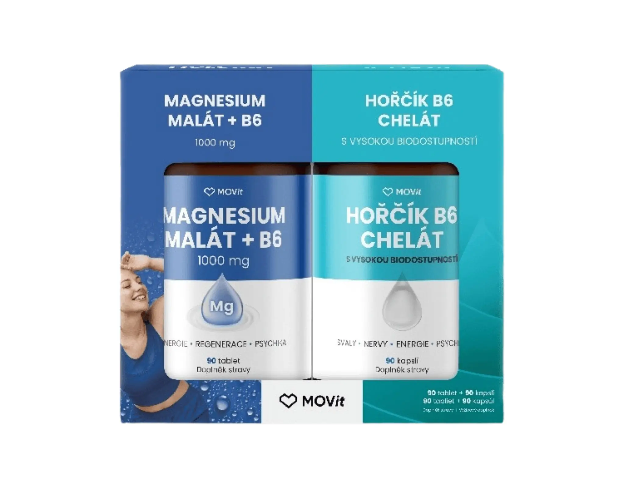 MOVit Duo Hořčíků Malát+B6&Chelát 90 kapslí + 90 tablet