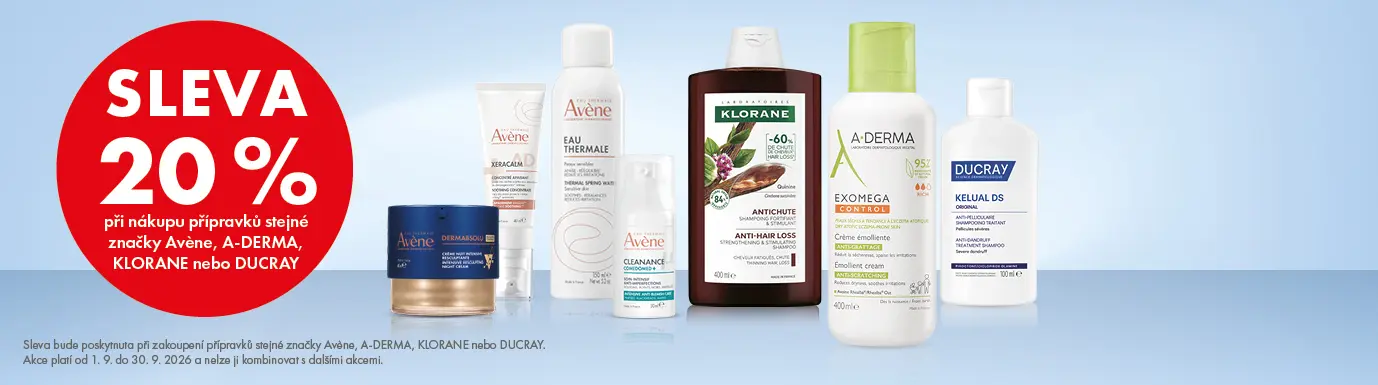 Avène, A-derma, Klorane, Ducray sleva 20%